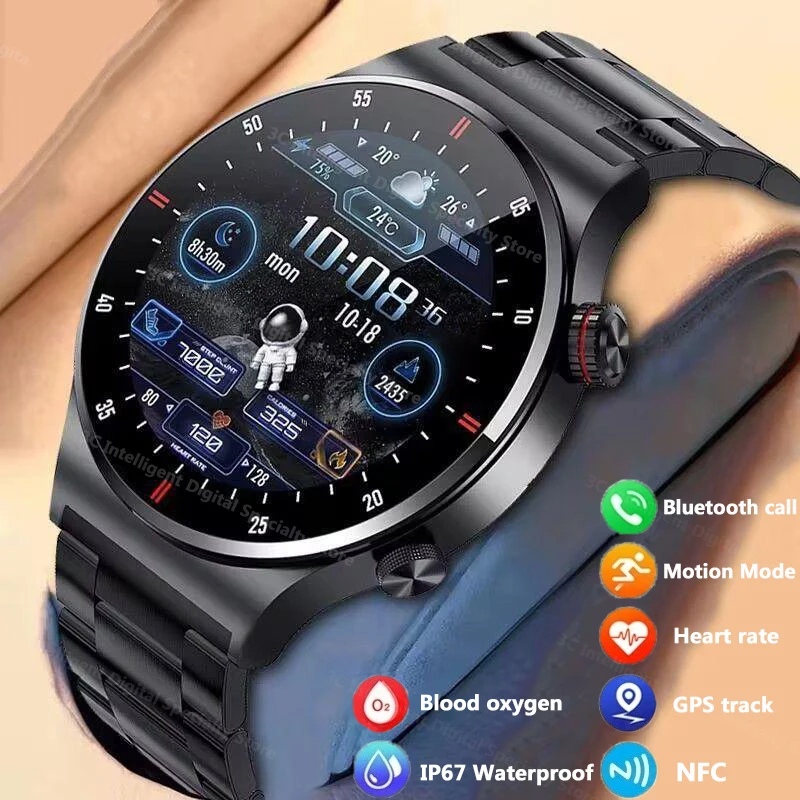 Smart Watch NFC Men 390*390 HD Screen Health Watches GPS Sports Heart Rate Bluetooth Call Business Man Versatile SmartWatch