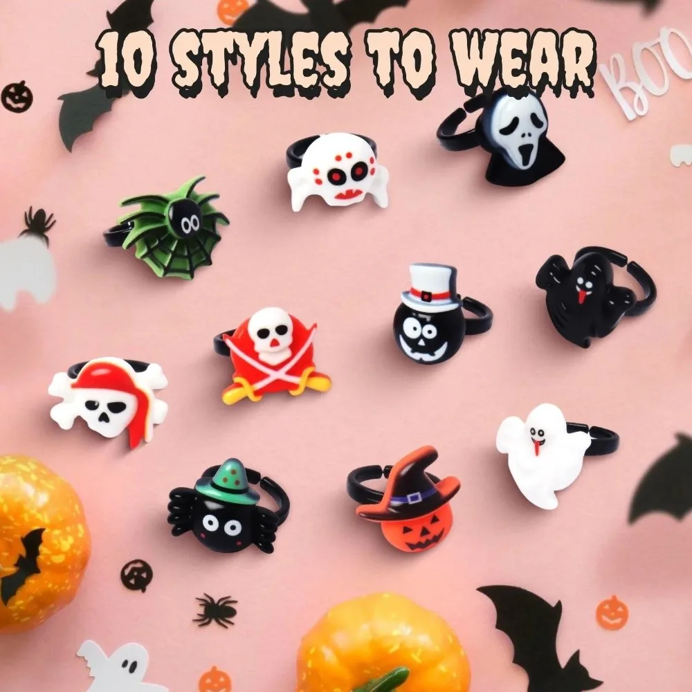 Anneau de décoration araignée pour Halloween, 10 pièces, bricolage, chapeau de magicien, thème d'halloween, anneau de doigt fantôme en résine, pour la journée de tous les saints