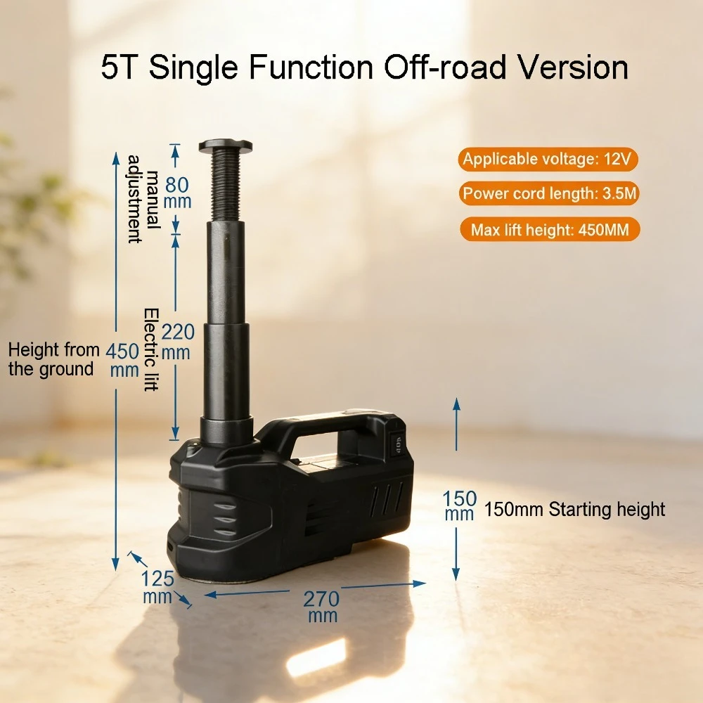 

12V DC Electric Car Jack 3Ton 5Ton Hydraulic Lift Jack 150W Rated Power 13A Max Current with Tire Inflator & Air Pump