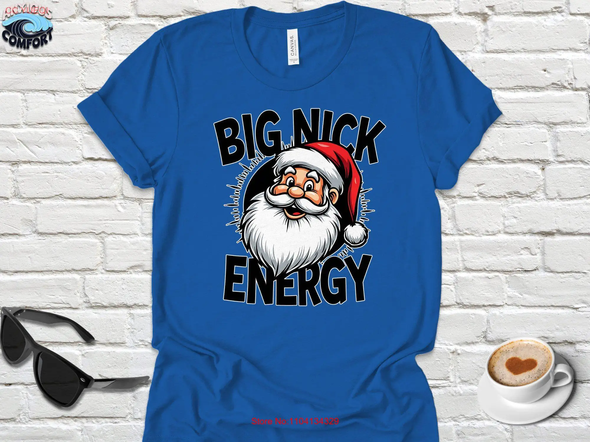

Funny Christmas T Shirt Big Nick Energy Santa Claus Humor Holiday Party Top Festive long or short sleeves
