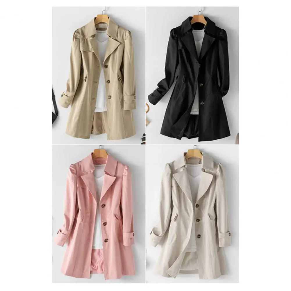 Trench elegante cappotto di media lunghezza da donna in stile coreano con tasche con colletto rovesciato per le tendenze della moda autunno primavera Slim Fit