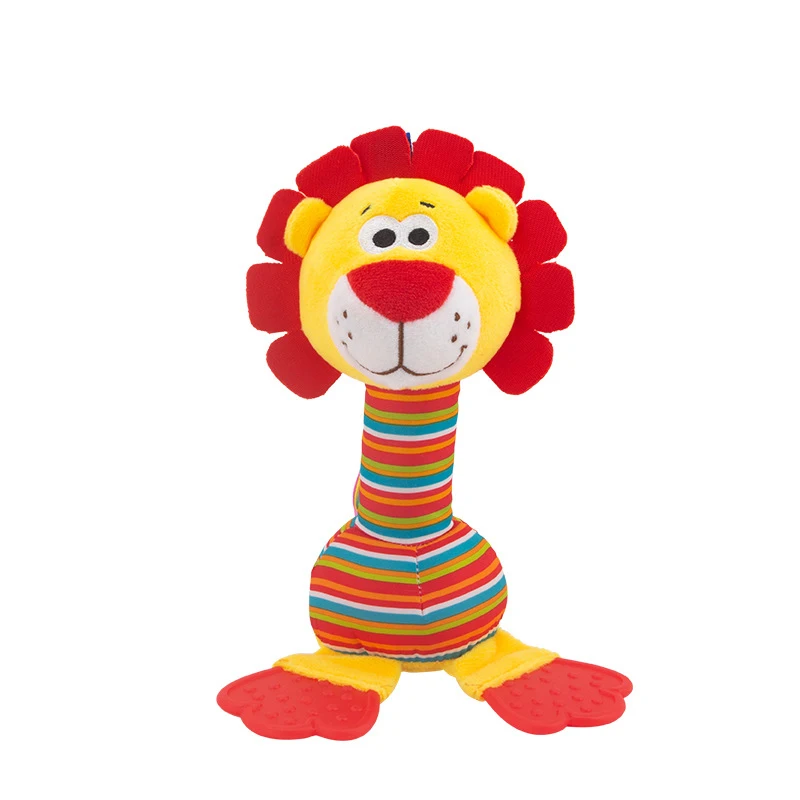 아기 핸드헬드 만화 동물 딸랑이 BB 치아 젤, 물고 달래기 인형, 아기 봉제 장난감