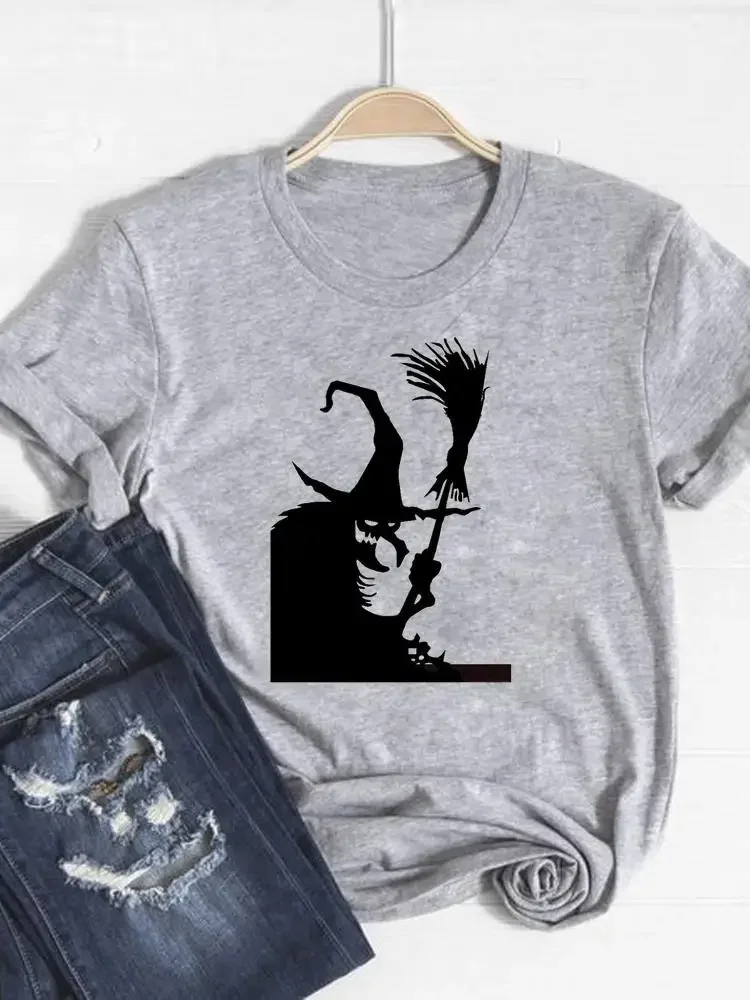 T-shirt da donna T-shirt da donna autunno autunno T-shirt da donna per il Ringraziamento con faccia di strega Abiti di tendenza T-shirt con stampa grafica di Halloween