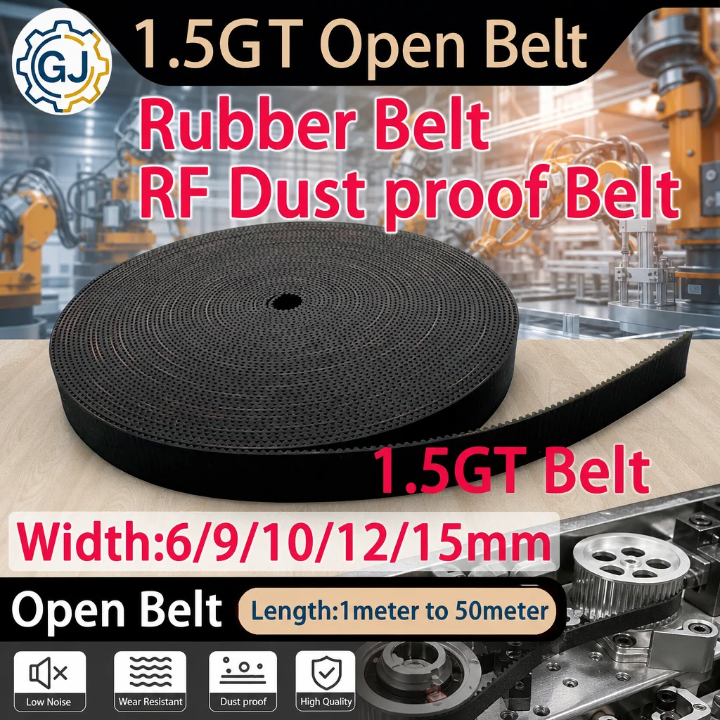 1.5GT RF Open Timing Belt Rubber RF Dust proof Belt Open Timing Belt Width 6/9/10/12mm RF Rubber Positioning Accuracy 3D printer