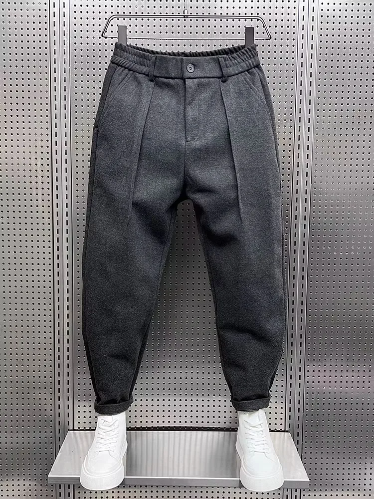 Men's Thickened Fleece Lined Casual Wide Leg Straight Cut Long Pants Autumn Winter Style Youthful Energy Pure Color Trousers