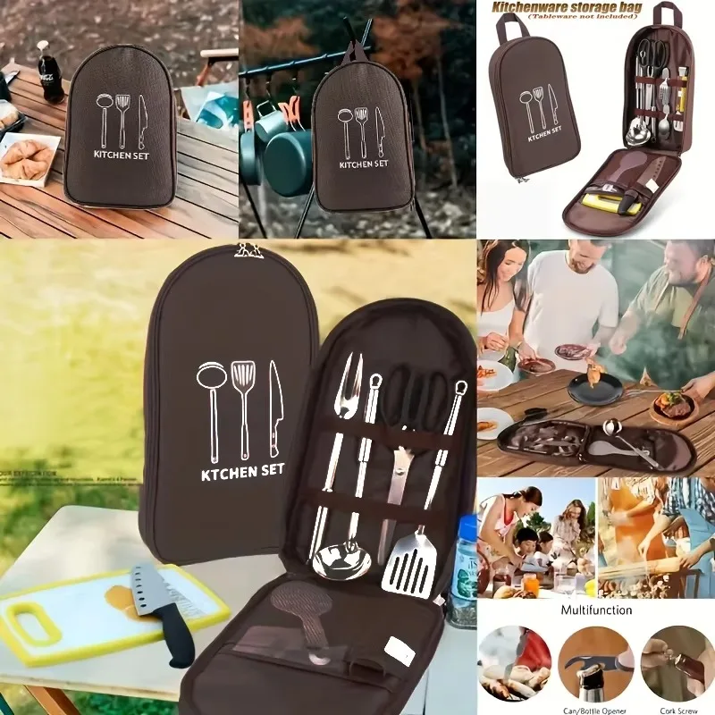 Outdoor Cooking Bag Camping Storage Bag PortableCooking Utensil Organizer Storage Pouch Picnic Bag Utensil Storage Pouch