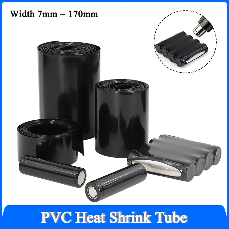 

1/3/5M PVC Heat Shrink Tube Black Width 7mm ~ 170mm 18650 Lipo Battery Pack Insulated Film Wrap lithium Case Cable Sleeve