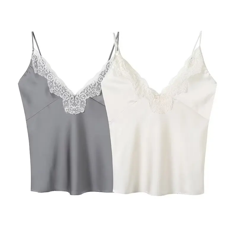Withered European And American Women's 2026 Summer Sexy Lace Patchwork Deep V-neck Camisole Tank Top Strapless Top For Women