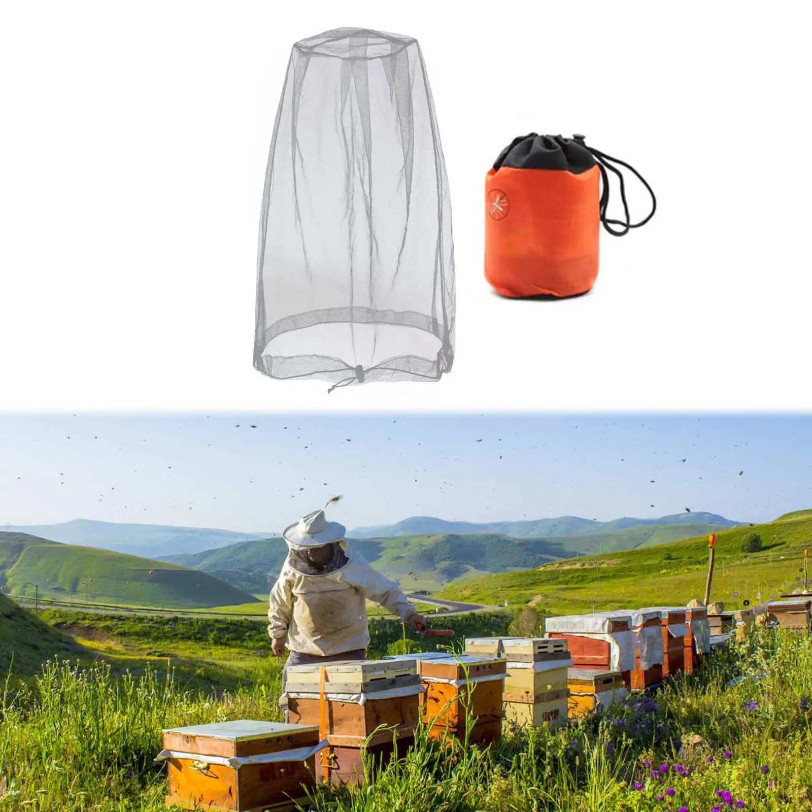 Bug Net for Men Women Portable Face Protection Mesh with Carry Bag Anti Mosquito Outdoor for Camping and Walking