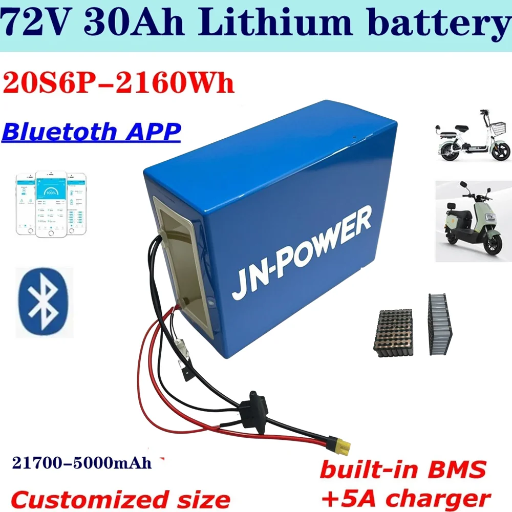 2160Wh 20S6P 2700 li ion battery Bluetooth BMS APP + 84V5A charger  for 2000w 3000w Mountain Bike scooter Motorcycle 72v 30Ah