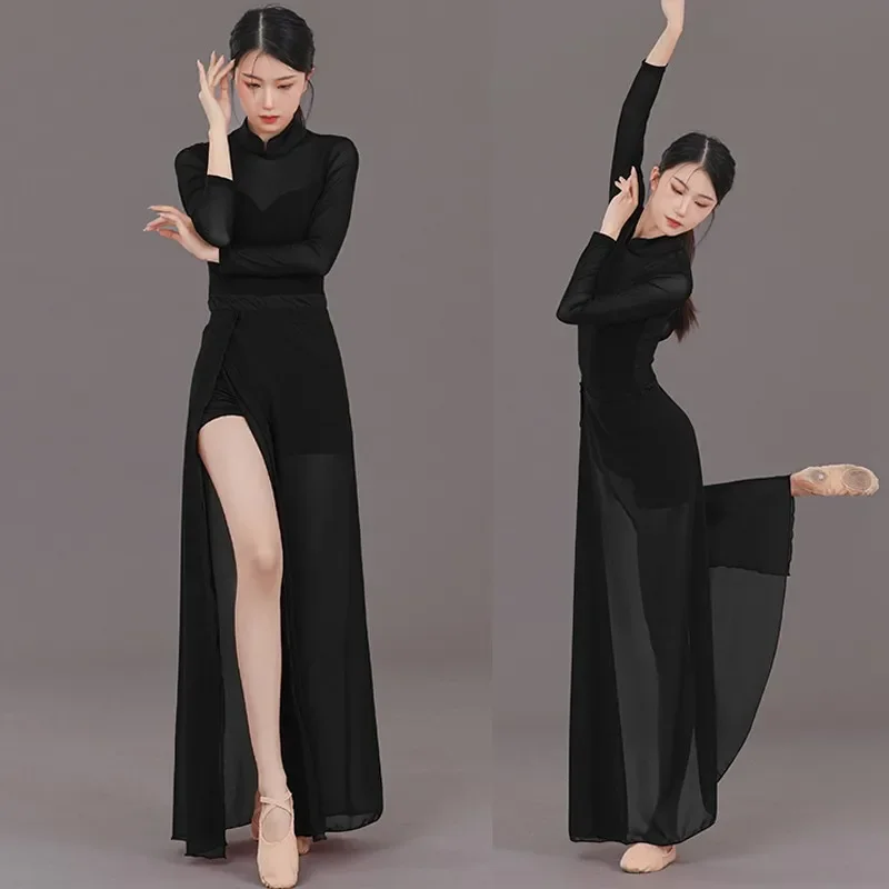 2023 New Chinese Classical Dance Elegant Cheongsam Dance Dress Black Dress Suit Chinese Jazz Dance Examinee Training Clothes