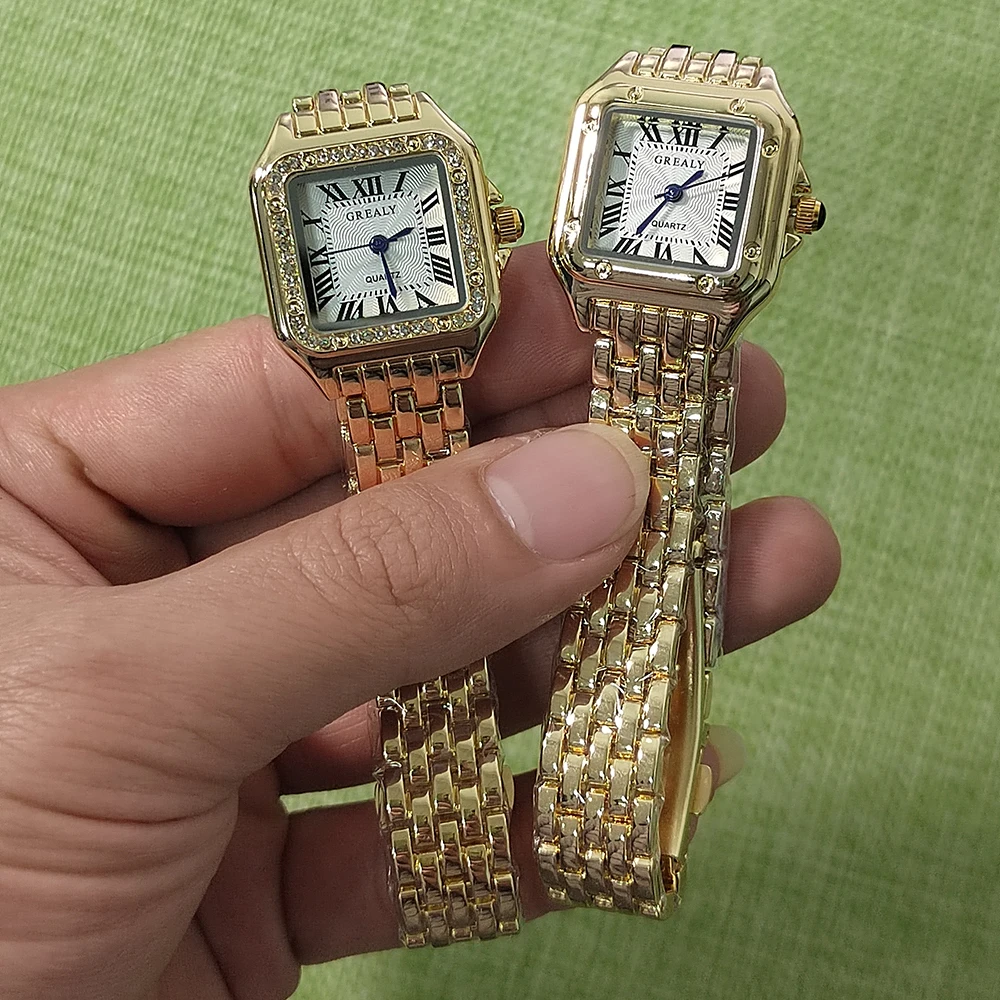 MAYZHISU Women's Fashion Square Watches Gold Alloy Strap Luxury Ladies Quartz Wristwatches Qualities Female Roman Scale Clock