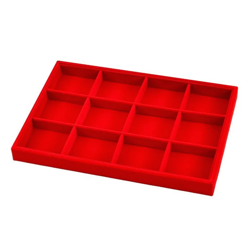 Red Velvet Multi-Hook Jewelry Tray, Large Capacity