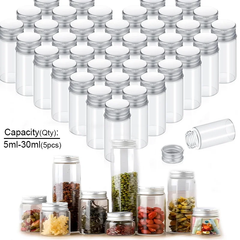 5 sztuk małych szklanych butelek z aluminiową zakrętką 5 ml 6 ml 7 ml 15 ml 25 ml 30 ml fiolka mały pojemnik do przechowywania procesów DIY