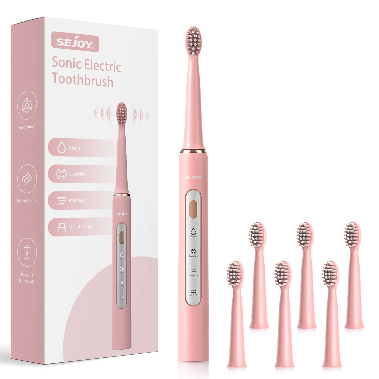 SEJOY Sonic Electric Toothbrush 7 Brush Heads Smart Timer Rechargeable