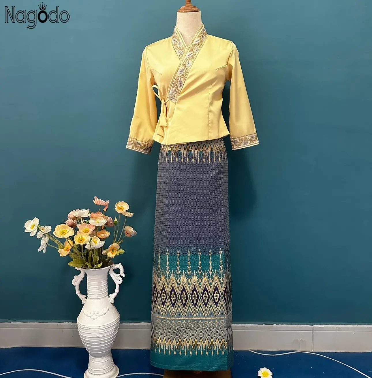 2023 verão tradicional dai étnico thai roupas blusa feminina e saia longa conjunto para uso diário vestido tradicional vietnamita