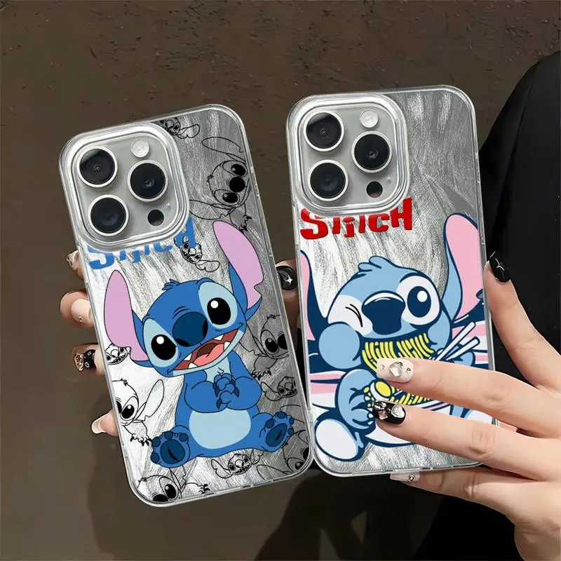 Disney Cartoon Lilo  Stitch Luxury Case For Apple iPhone 15 11 13 14 Pro Max 12 15 7 8 Plus X XS XR Feather Yarn Phone Cover