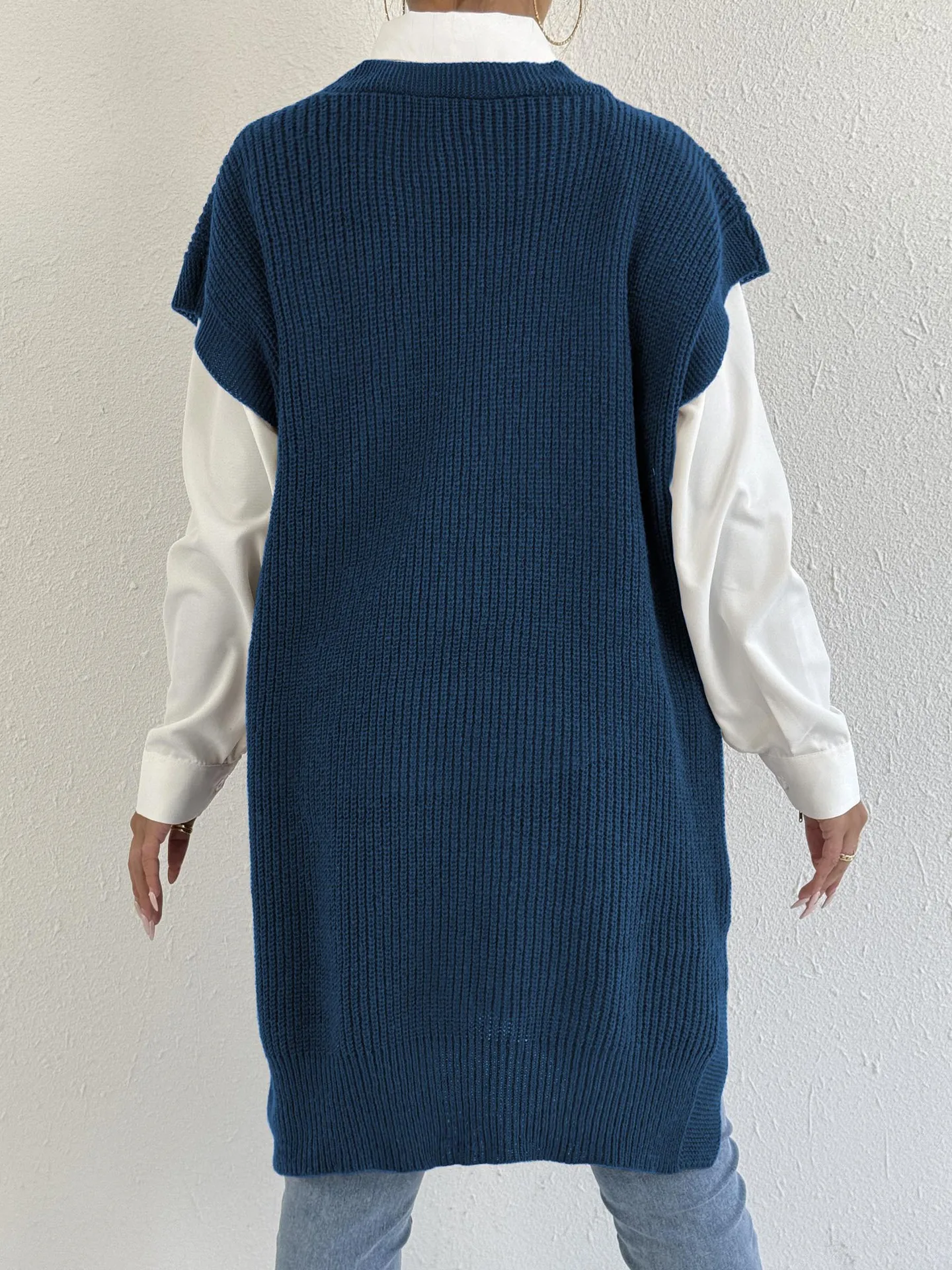 

Вязаное платье без рукавов женское осеннее с завышенной талией, геометрическим узором, разноцветное, класса люкс, свободное, утолщенное, шикарное, с ажурной вязкой, однотонное