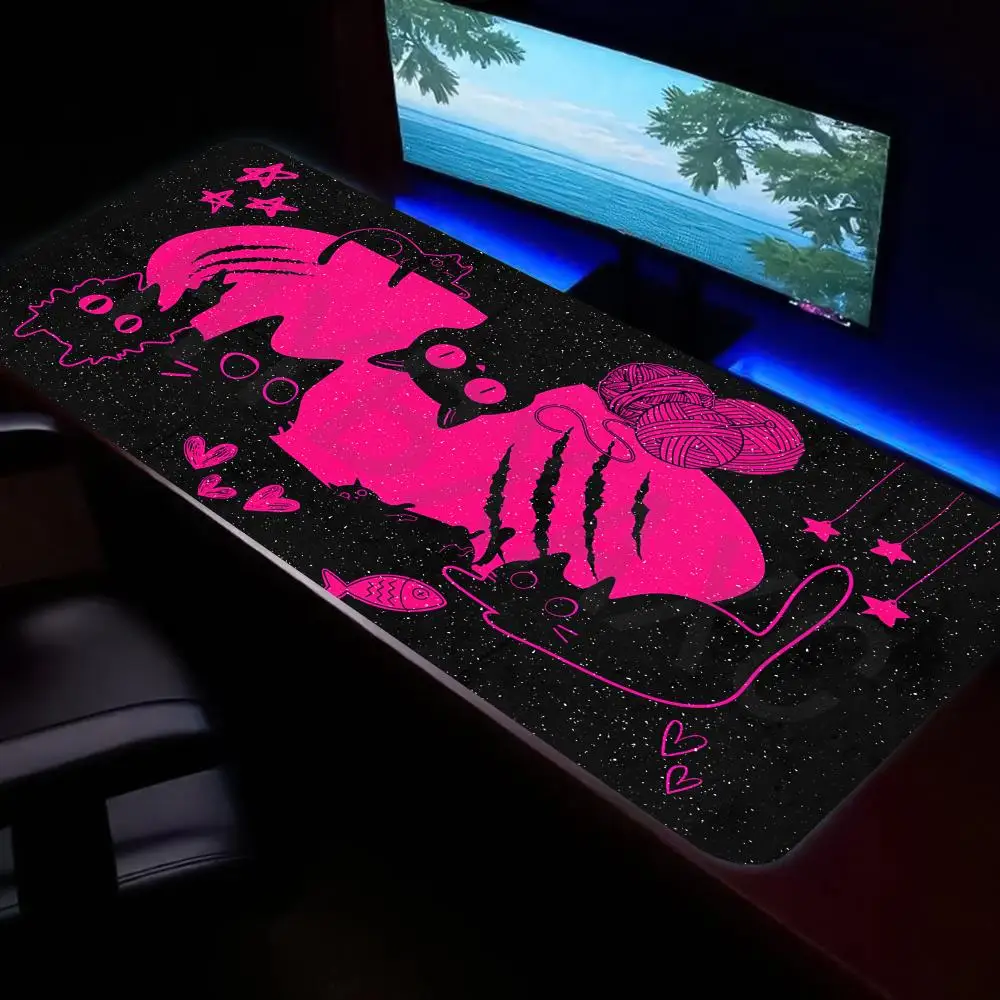 HYBXAXC Pink Cute Monster Silhouette Mouse Pad Anti Slip Rubber Base Desk Mat For Gaming Office Laptop