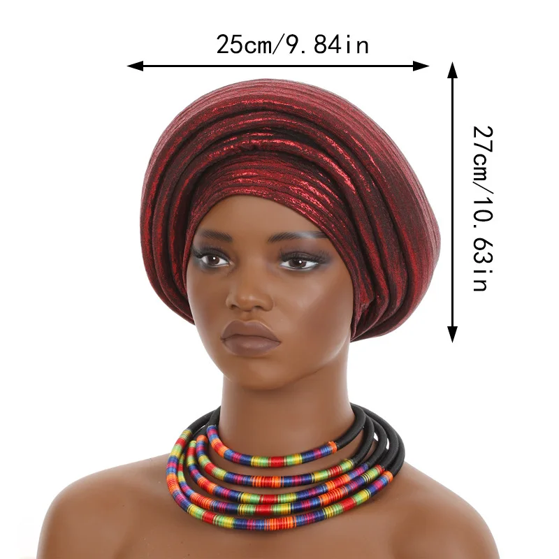 Already Made African Headtie Turban Cap Nigeria Party Headgear Female Head Wraps Glitter Pleated Auto Gele Cap Headpiece