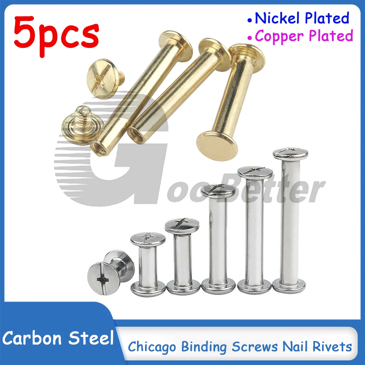 5pcs Nickel/Copper Plated Chicago Binding Screws Nail Rivets For Album Recipe Directory Book M5*6 8 10 12 15 18 20mm-50mm