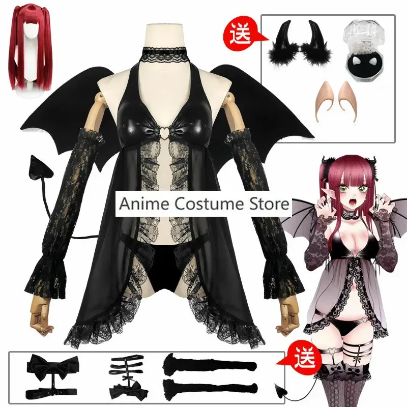 My Dress Up Darling Cosplay Rizu Kyun Cosplay Costume Wig Wing Leather Cos Little Devil Sexy Lace Pajamas