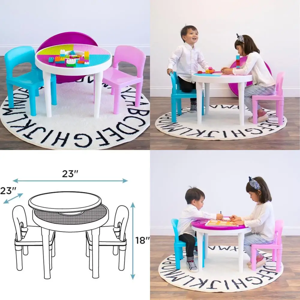 

Multicolored Children's 2-in-1 Plastic Blocks Set with Activity Table and 2 Chairs, Light Color