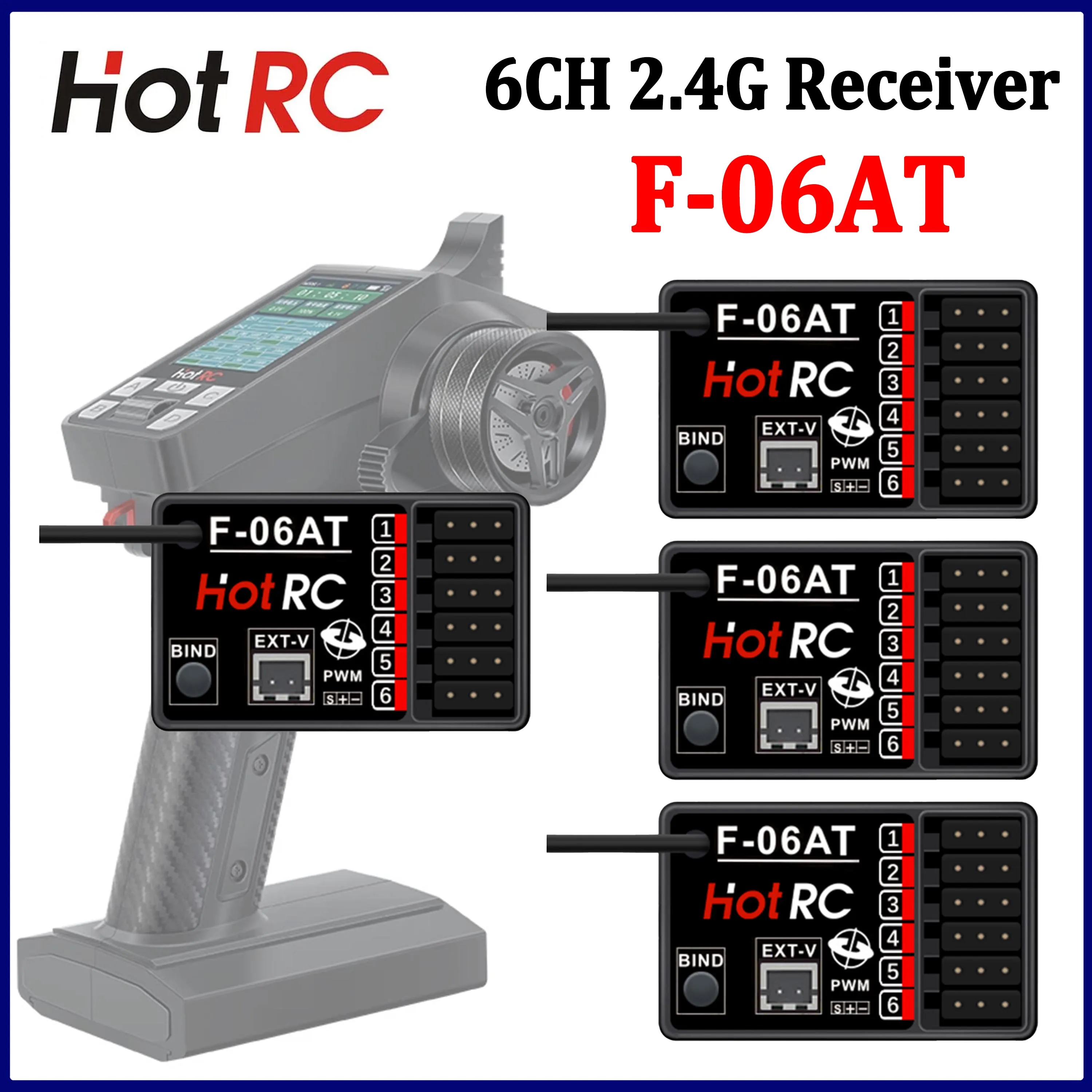 HOTRC F-06AT 6CH 2.4G Gyro Receiver 4-9V for Transmitter CT-6A CT-8A CT-10B HT-8A HT-10A DS650 DS800 Remote Controller RC Car