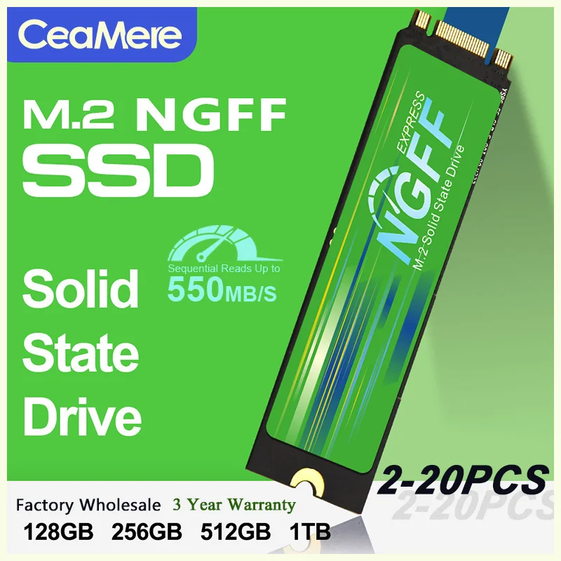 CeaMere NGFF M.2 SATA3 SSD 2-20 قطعة 128 جيجابايت 256 جيجابايت 512 جيجابايت محرك الحالة الصلبة 2280 محرك الأقراص الصلبة الداخلي للكمبيوتر المحمول سطح المكتب