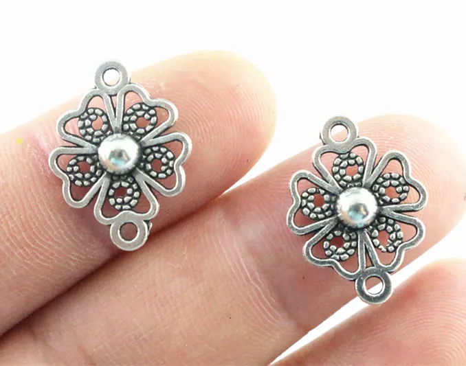 21x15mm 20pcs Antique Silver Plated Flower Style Connector Handmade Charms Pendant:DIY for bracelet necklace-