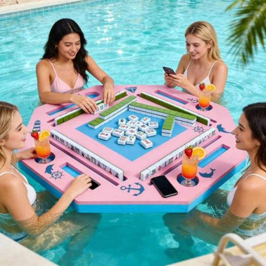 36 Floating Mahjong Table for Pool Lake Hot Tub Waterproof Outdoor Water Game Table Pink Durable UV-Resistant Material