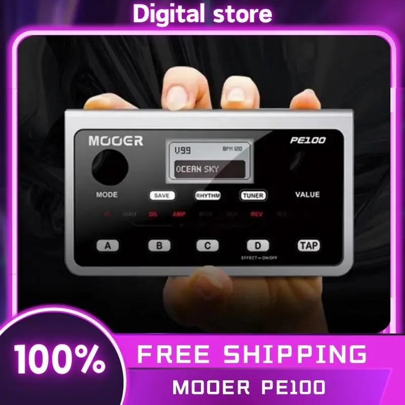 MOOER PE100 Portable Multi-effects Processor Guitar Effect Pedal 39 Effects 40 Drum Patterns 10 Tempo Guitar Accessories Custom