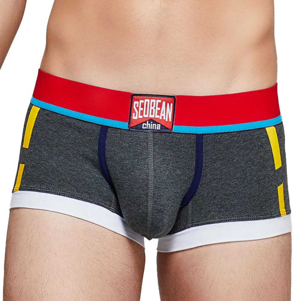 SEOBEAN Men's Color Block Boxer Briefs with Brand Patch Waistband Letter Print 3D Contoured Pouch Soft Stretch Cotton for Comfor