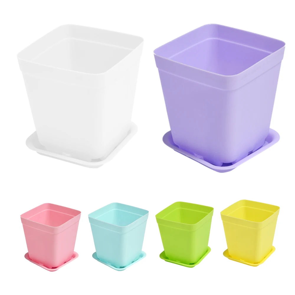 7pcs 6 Colors Avilable Thicken Flower Pots Planters Pot Trays Plastic Pots Creative Small Square Pots for Succulent plants GYH