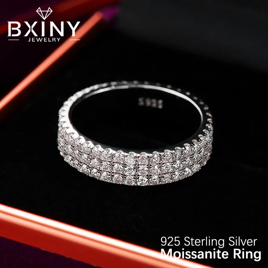 BXINY 3-Row 1.5mm Moissanite Eternity Ring S925 Silver GRA Certified Lab Diamond For Women Men Party Wedding Bands Gifts Jewelry