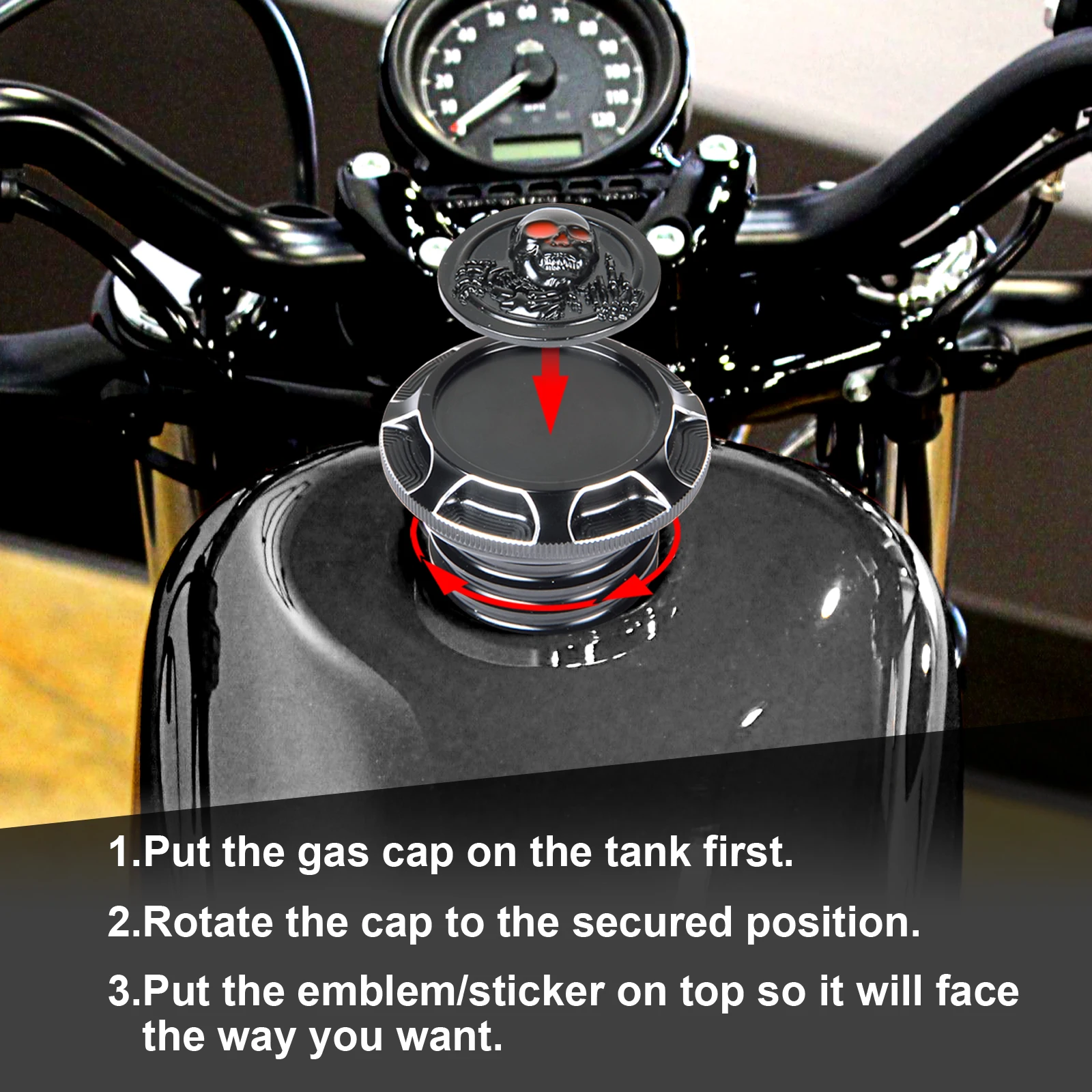 3D Motorcycle Tank Cover CNC Aluminum Fuel Gas Decorative Oil Cap for Harley Sportster XL 1200 883 X48 Dyna Touring Road King