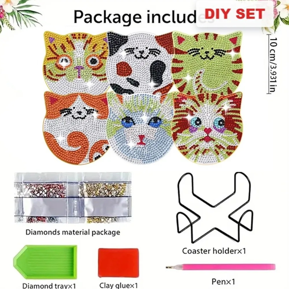 8PCS/6PCS With Stand DIY Painting Coasters Cute Panda Entry-level Round Art Coasters Table Protector Heat Insulation