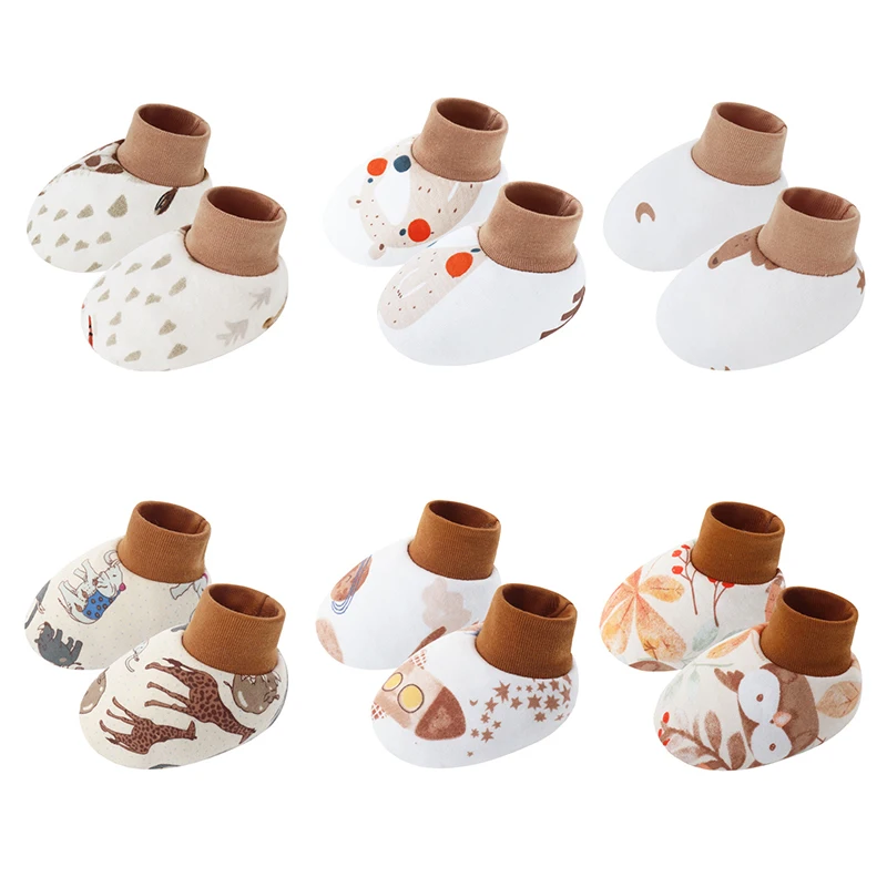 6Pcs/set Newborn Foot Cover Cute Cartoon Thin Soft Socks Indoor Toddler Shoes Anti Scratch Pure Cotton for Toddlers Boys Girls