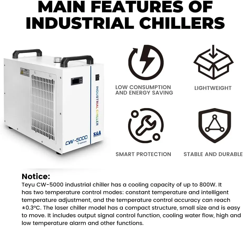 Industrieller Wasserkühler, CW-5000DG 110V 6l Kapazität, Wasser kühlsystem für 40W 50W 80W 150W W CO2-Lasergravur