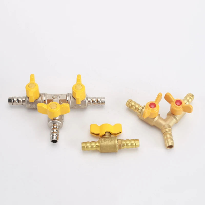Válvula de bola de latón, conector de lengüeta de manguera de 11,5mm, junta de Pagoda de 2 vías/3 vías, adaptador de acoplador de ajuste de tubería de cobre, Cabeza Verde, Gas, agua