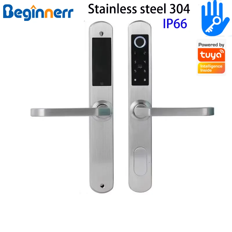 IP66 Waterproof 304 stainless steel Smart door lock Slim Long Short handle Fingerprint Code Smart Grill Sliding UPVC Door Lock