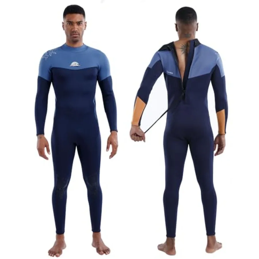 

Men's 2mm neoprene wetsuit with back zip for cold water diving and water sports, black, thermal insulation and flexibility