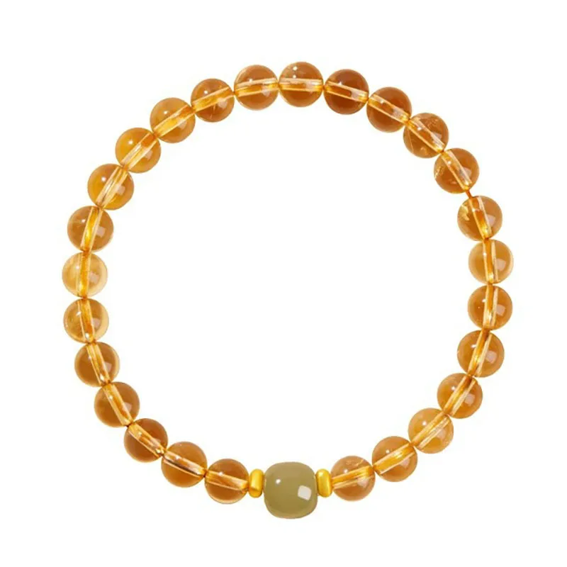 

Natural Citrine Wealth Bracelet for Women with Hetian Jade Fortune Beads Chinese Zodiac Year Bracelet Gifts