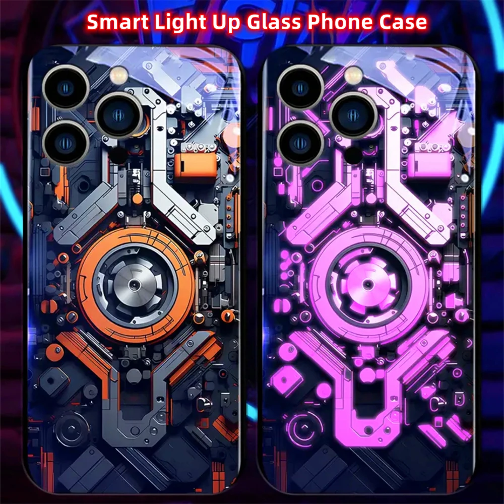 Cool Mechanical Slide Design Smart LED Light Glow Tempered Glass Phone Case For Samsung S26 S25 S24 S23 S22 S21 S20 Plus Ultra