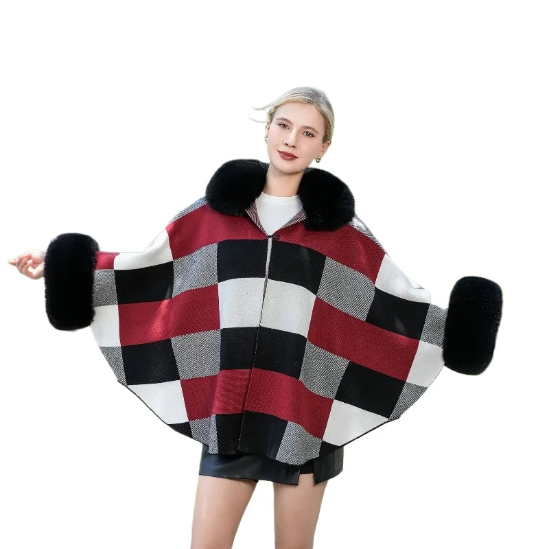 

ZXRYXGS Hot Selling 2025 Autumn New Fashion Spell Colors Faux Fur Shawl Knitted Versatile Trendy Cloak Women's Clothing