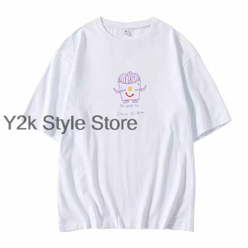 Kpop Jimin Short Sleeve Cartoon hand drawn printing T-shirt MenWomen Youth Group Cartoon Casual Y2K Top Same Style Fans clothing