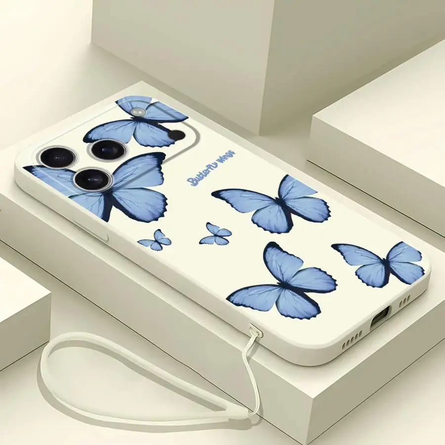 Apple iPhone 16 14 15 Plus XS 11 12 13 Pro Max 16e 17 Air XR 7 8用スマホケース ソフトカバー 赤 青 蝶