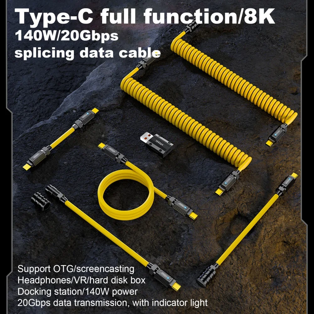 Type-C USB C Cable Portable Data Cord 140W Power Delivery Cable Fasting Charging Data Transmission Cable 8K Audio Video Cord