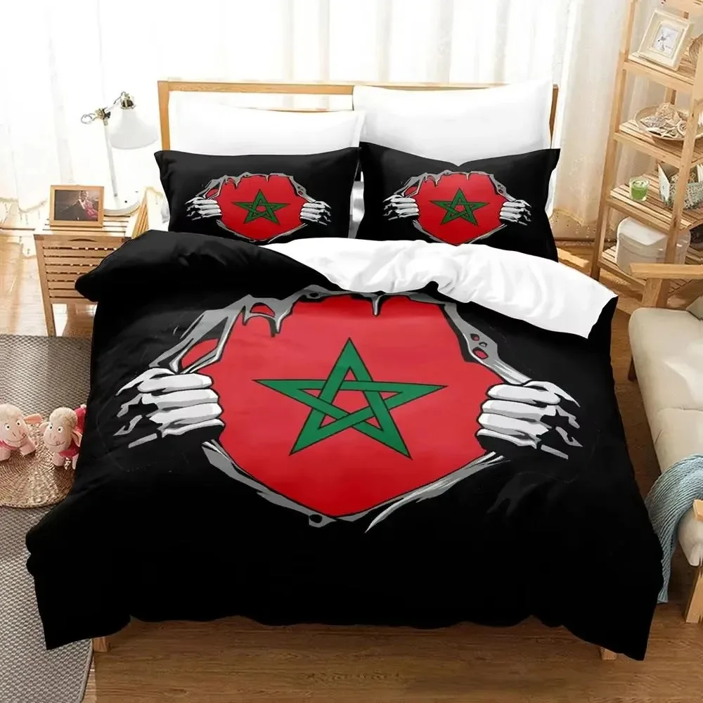 New 3D Print Morocco Flag Bedding Set Boys Girls Twin Queen Size Duvet Cover Pillowcase Bed Kids Adult Fashion Home Textiles