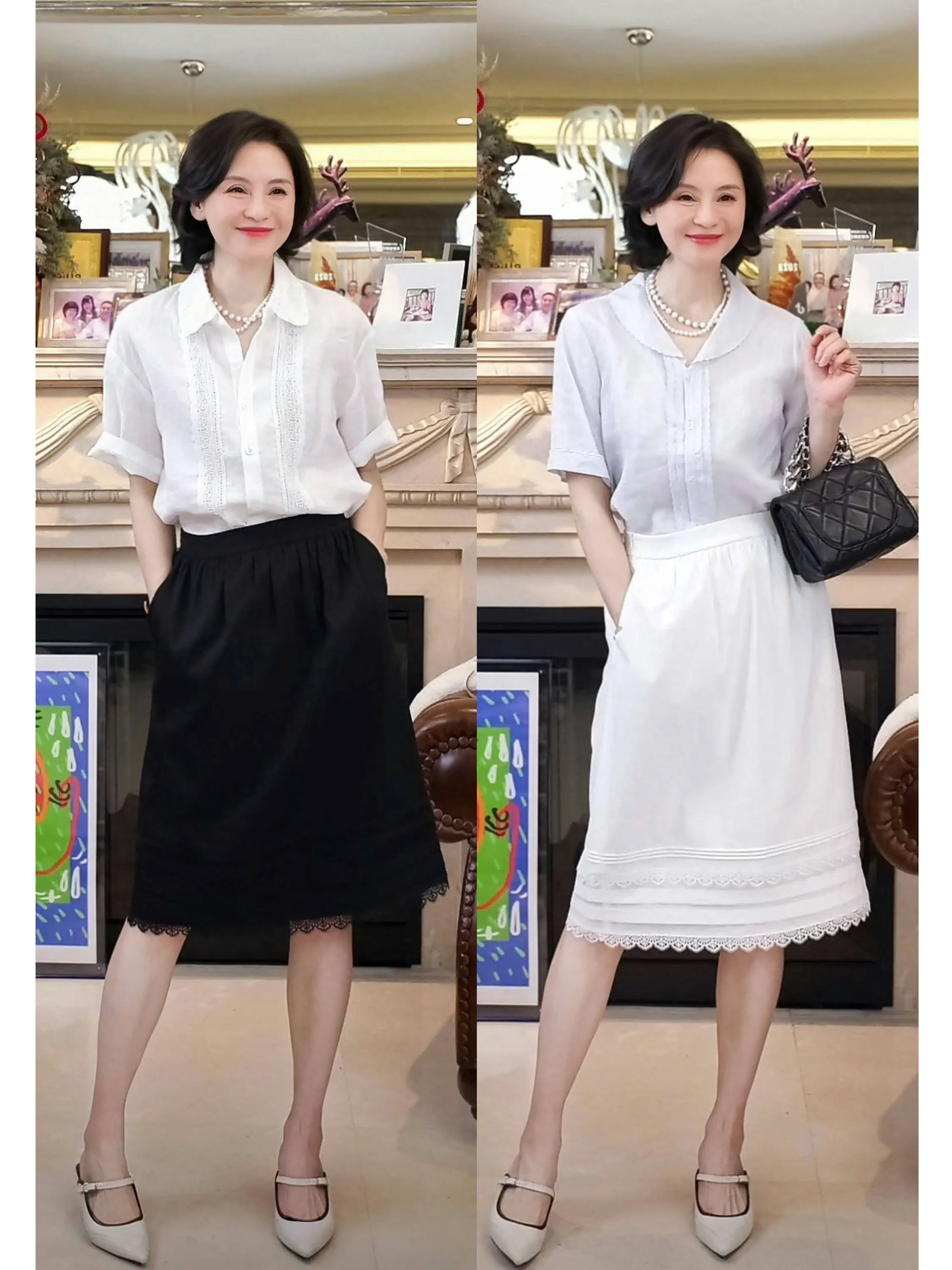 

Romantic Lace Hollow out Cotton Linen f Skirt Elastic Waist Spring Summer Women's Faion A-Line Skirt Casual Sle